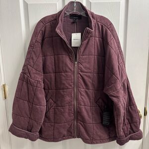 Forever21 Quilted Jacket XL Zip Up Wine Maroon Oversized NWT